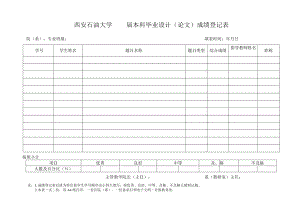 西安石油大学 届本科毕业设计（论文）成绩登记表.docx