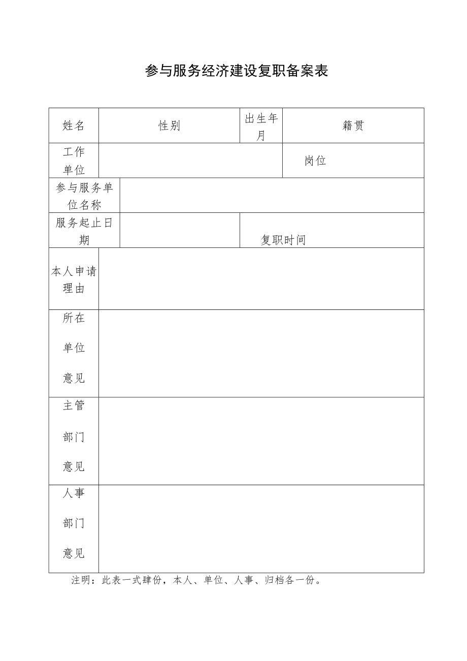 参与服务经济建设复职备案表.docx_第1页