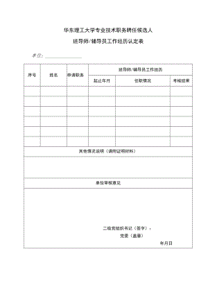 华东理工大学班导师及辅导员工作经历认定表.docx