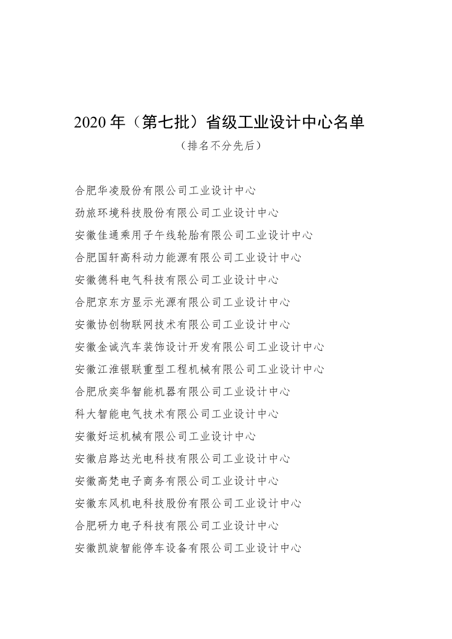 安徽省经济和信息化厅关于公布2020年省级工业设计中心.docx_第1页