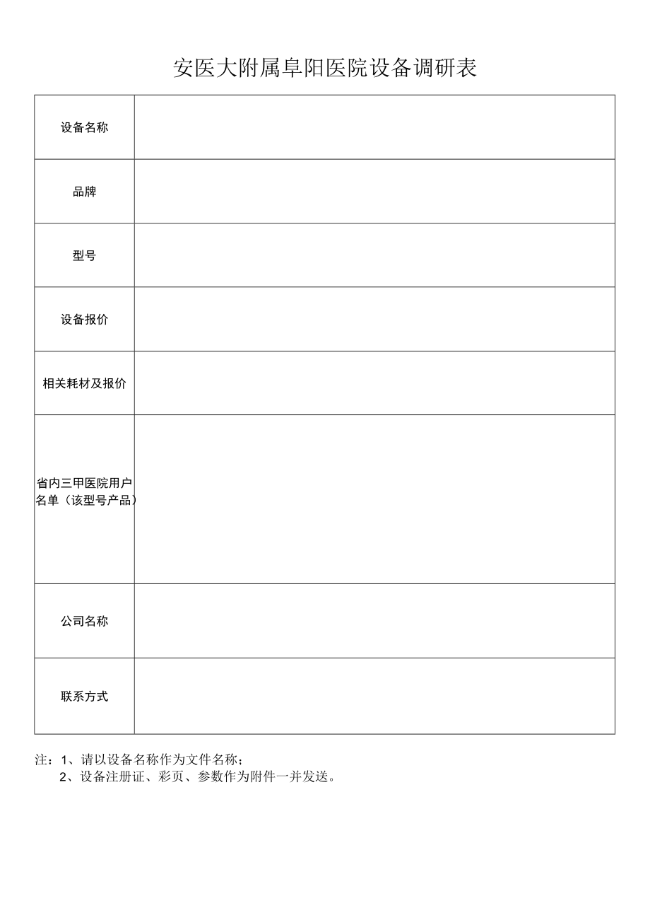 安医大附属阜阳医院设备调研表.docx_第1页