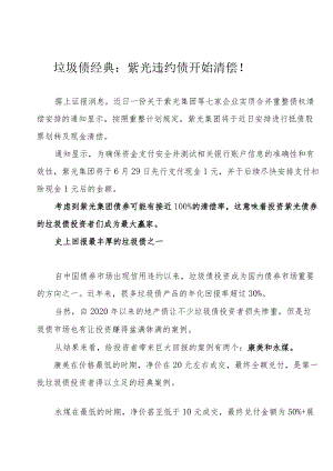 垃圾债经典：紫光违约债开始清偿！.docx