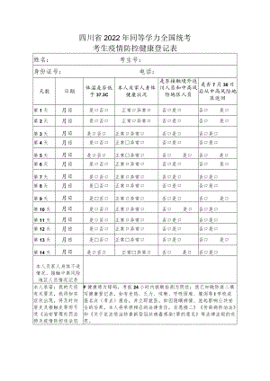 四川省2022年同等学力申请硕士学位全国统考考生疫情防控健康登记表.docx