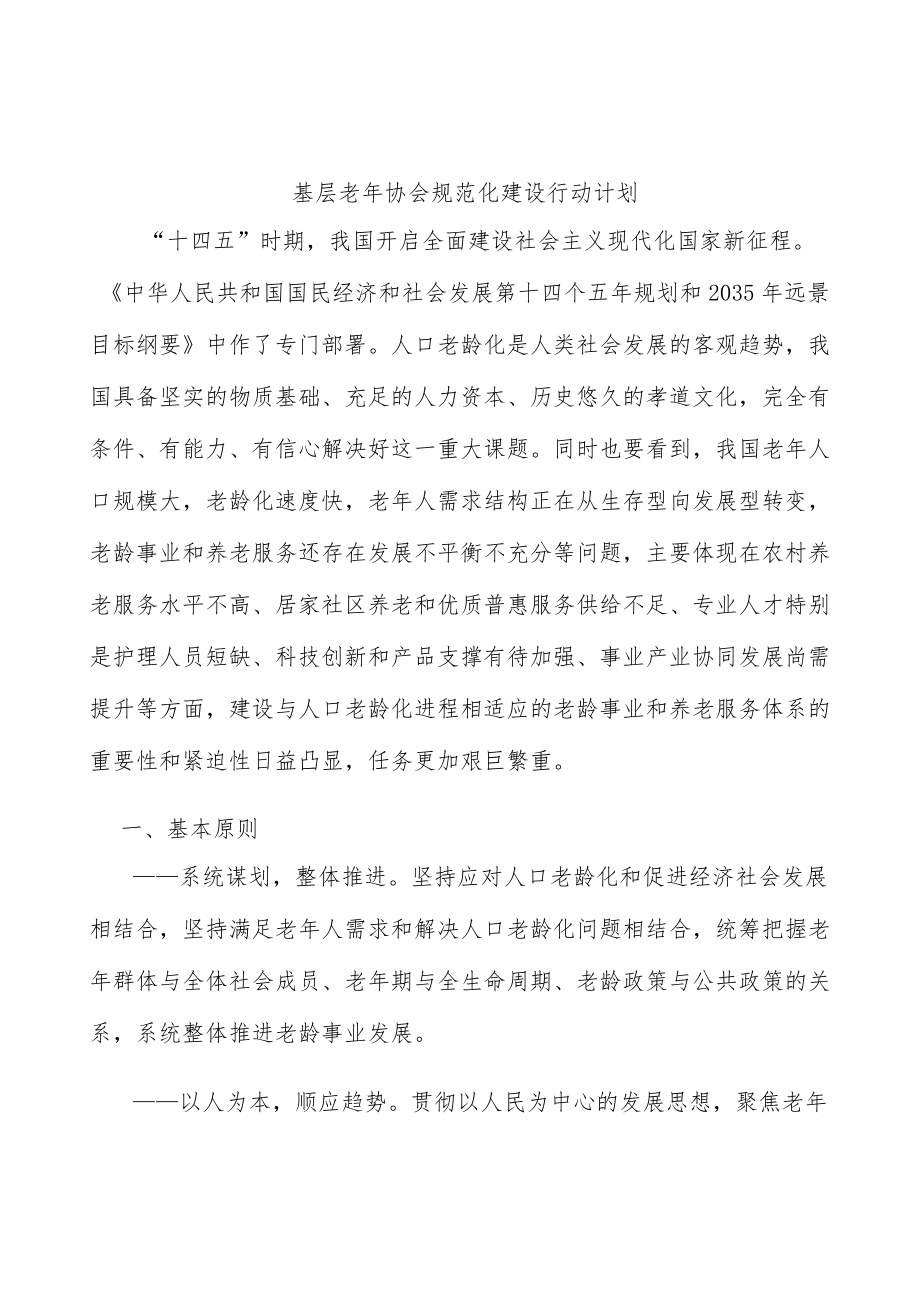 基层老年协会规范化建设行动计划.docx_第1页