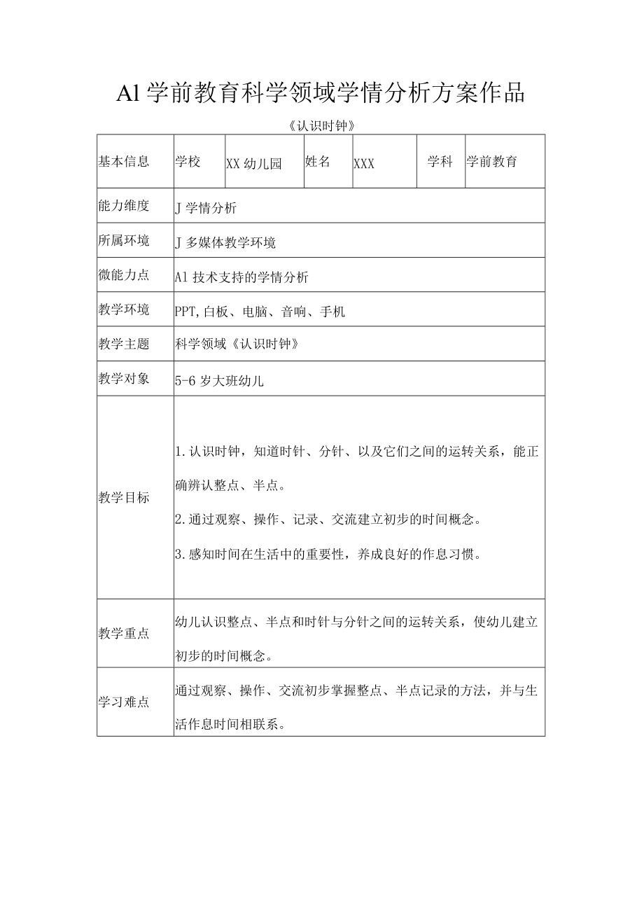 A1学前教育科学领域学情分析方案作品.docx_第1页