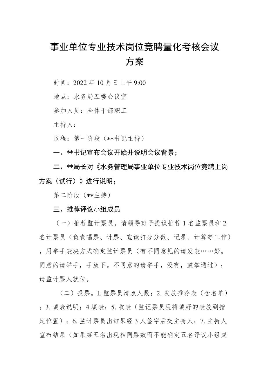 事业单位专业技术岗位竞聘量化考核会议方案.docx_第1页