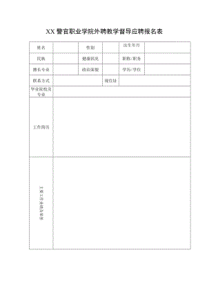 XX警官职业学院外聘教学督导应聘报名表.docx