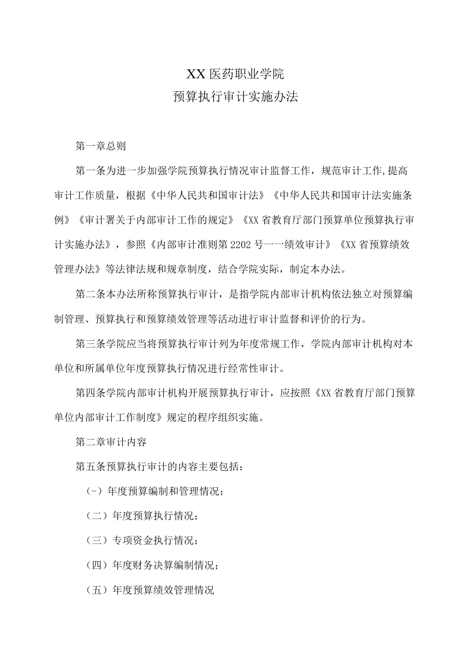 XX医药职业学院预算执行审计实施办法.docx_第1页