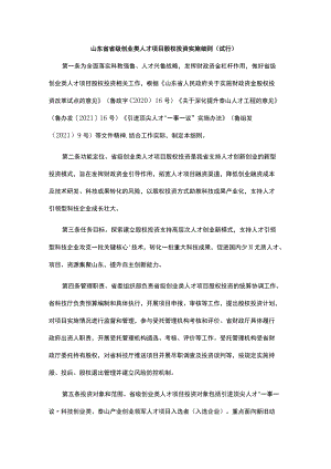 《山东省省级创业类人才项目股权投资实施细则（试行）》全文及解读.docx