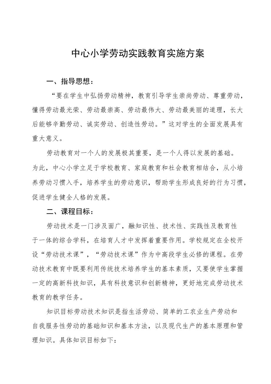 中心小学劳动实践教育实施方案.docx_第1页