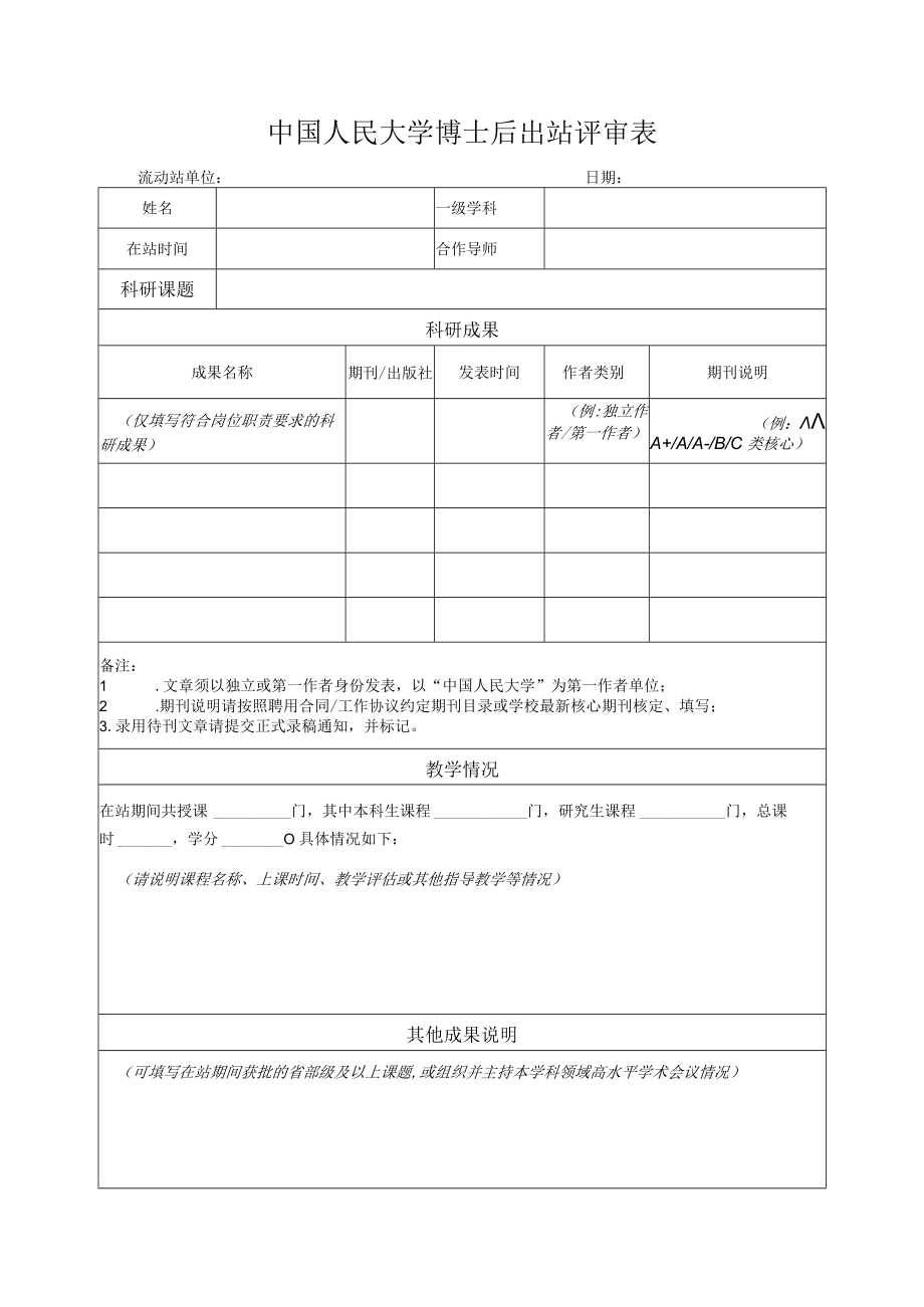 中国人民大学博士后出站评审表.docx_第1页