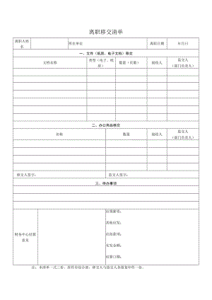 2022年《离职移交清单》模板.docx