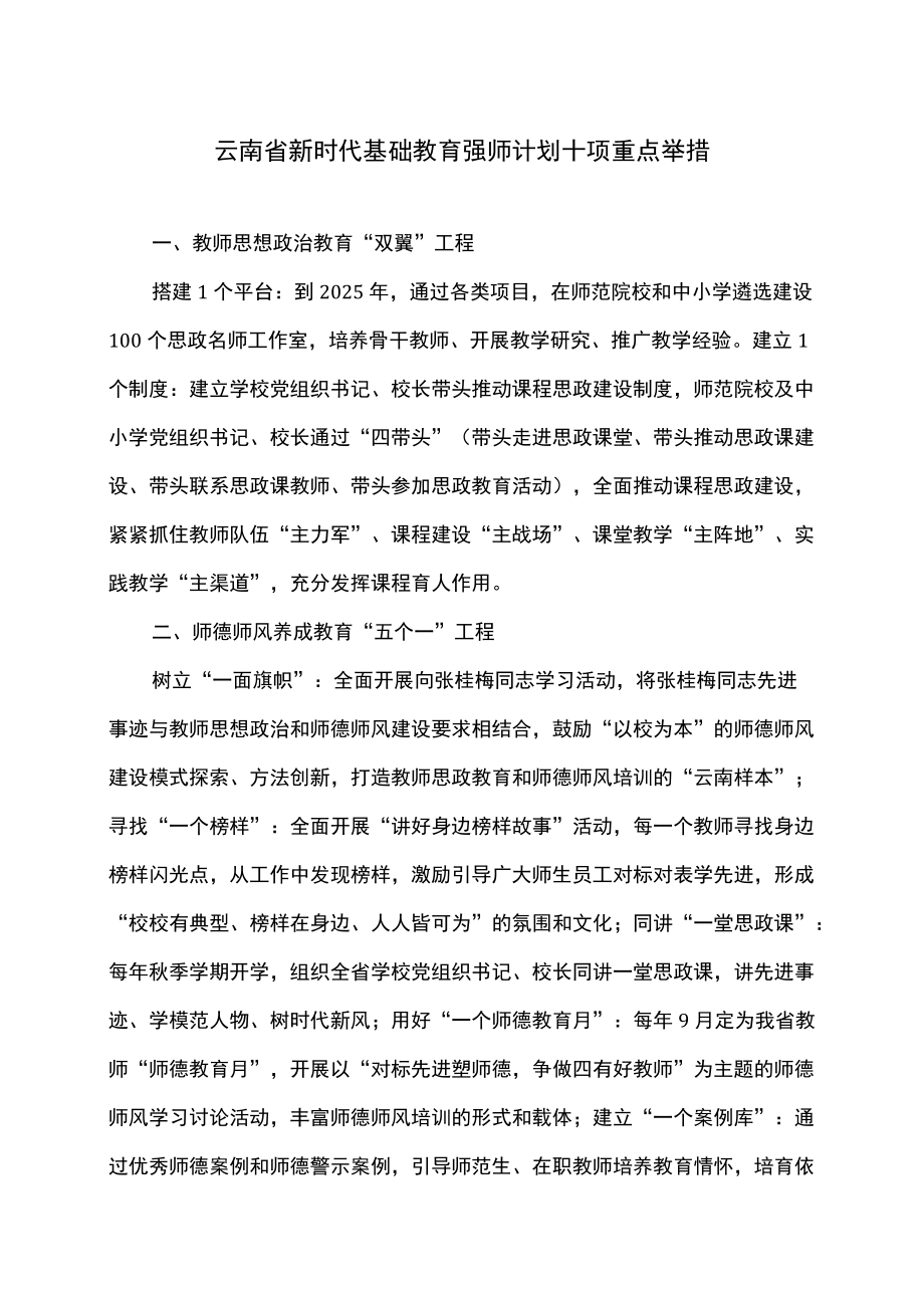 云南省新时代基础教育强师计划十项重点举措（2022年）.docx_第1页