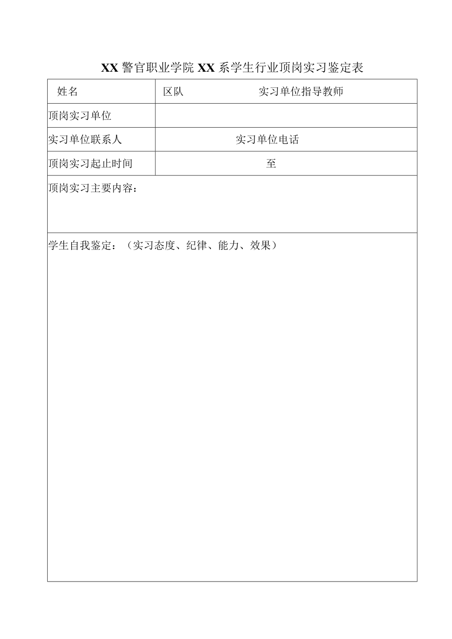 XX警官职业学院XX系学生行业顶岗实习鉴定表.docx_第1页