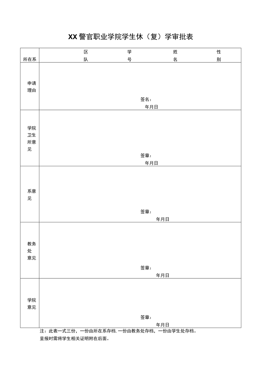 XX警官职业学院学生休（复）学审批表.docx_第1页