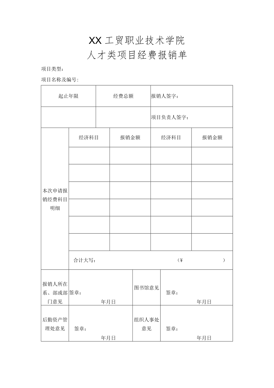 XX工贸职业技术学院人才类项目经费报销单.docx_第1页