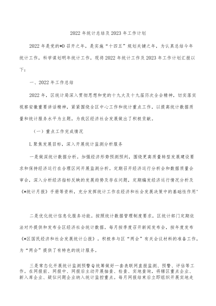 2022年统计总结及2023年工作计划.docx_第1页