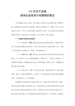 XX区关于加强国有企业投资计划管理的意见.docx