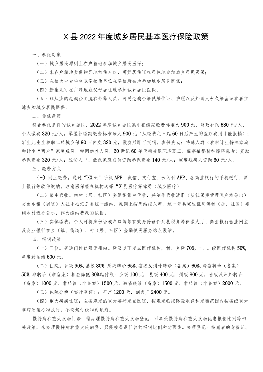 X县2022年度城乡居民基本医疗保险政策.docx_第1页