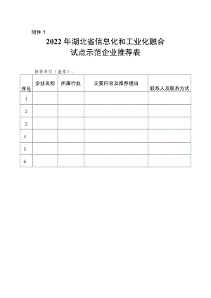 2022年湖北省信息化和工业化融合试点示范企业推荐表、申报表、企业两化融合总结报告要求.docx