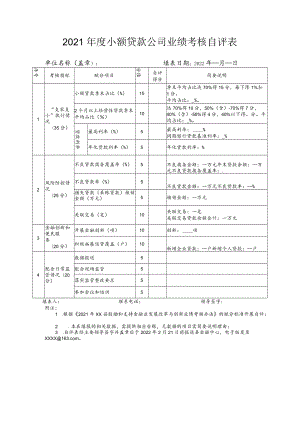 2021年度小额贷款公司业绩考核自评表.docx