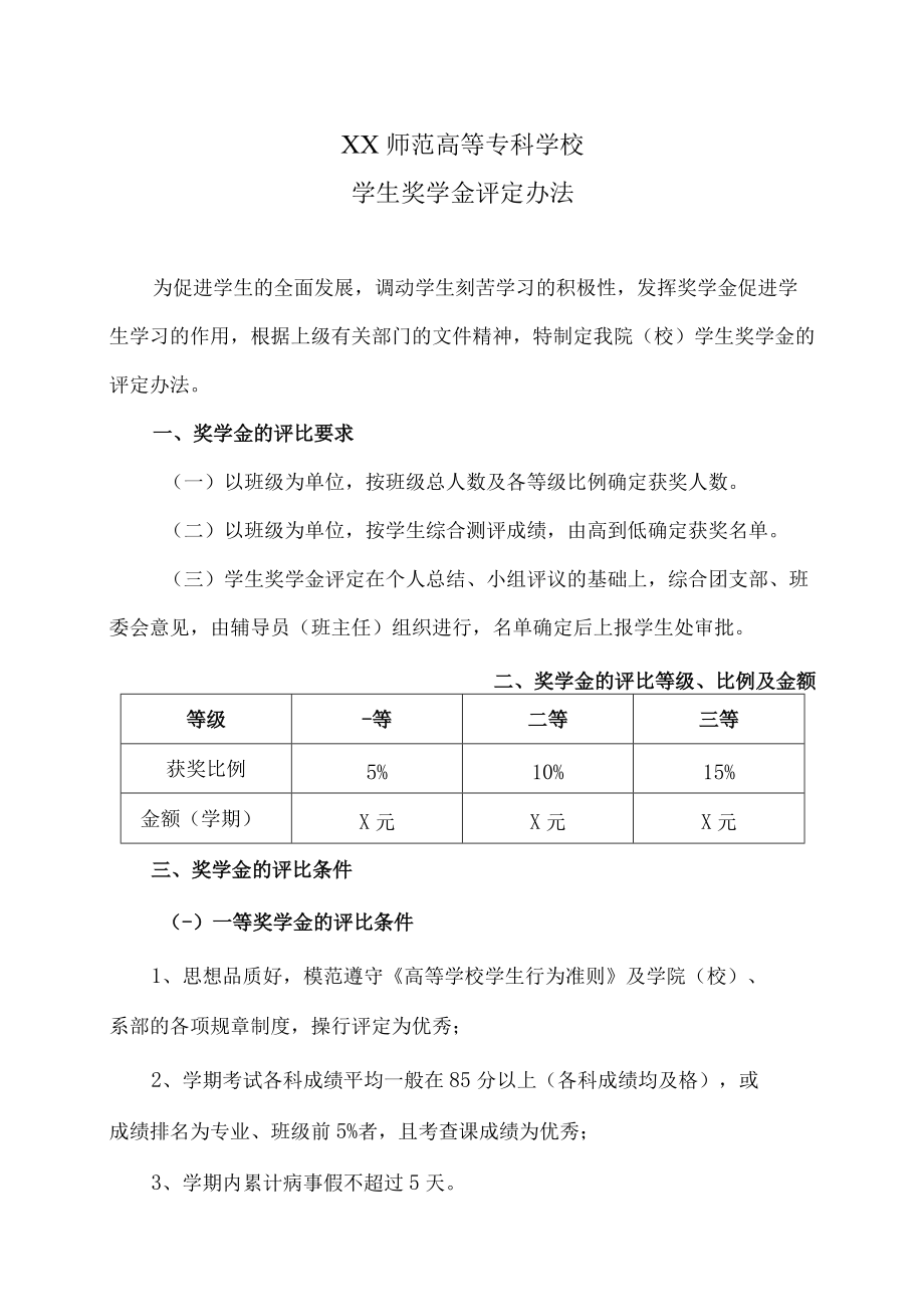 XX师范高等专科学校学生奖学金评定办法.docx_第1页