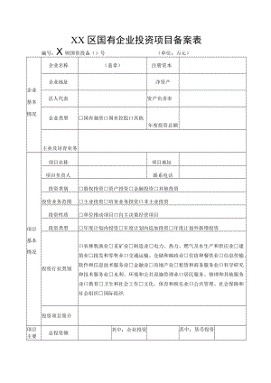 XX区国有企业投资项目备案表.docx