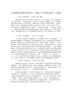 乡村振兴经验交流发言：坚持三个突出实现三个提升.docx