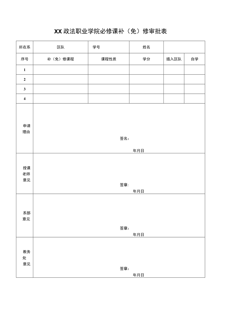 XX政法职业学院必修课补（免）修审批表.docx_第1页