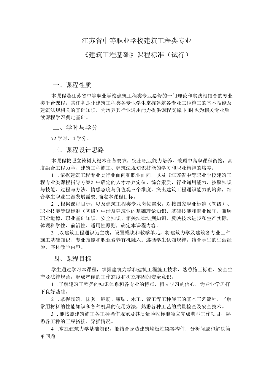 2.中职建筑工程类专业《建筑工程基础》课程标准.docx_第1页