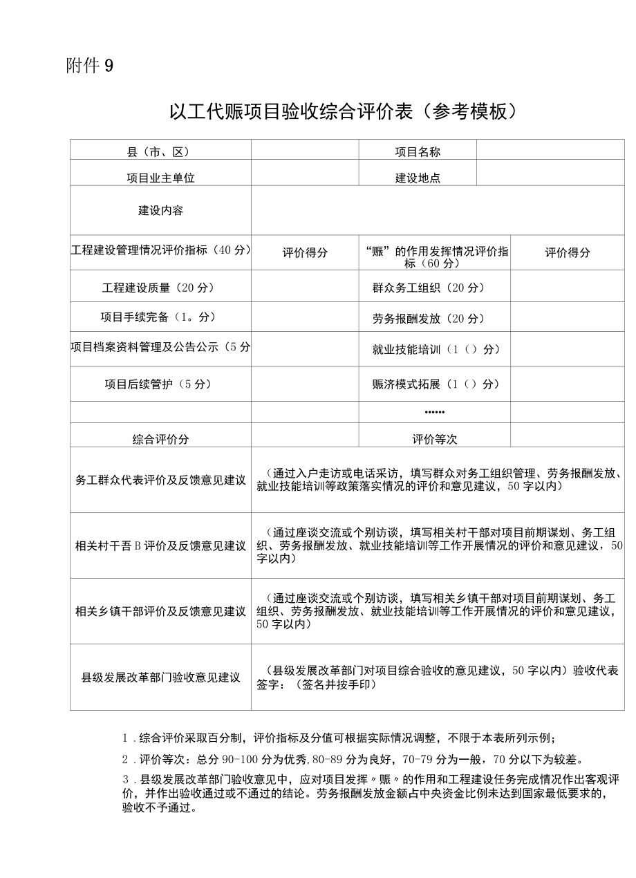 以工代赈项目验收综合评价表、基本档案资料、工作成效综合评价指标体系.docx_第1页