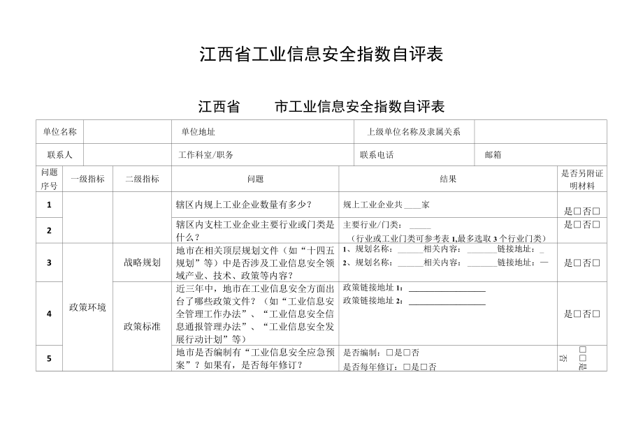 江西省工业信息安全指数自评表.docx_第1页