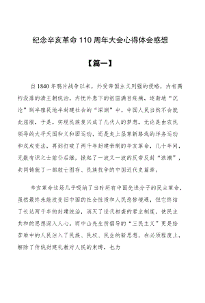 纪念辛亥革命110周大会心得体会感想(10篇).docx