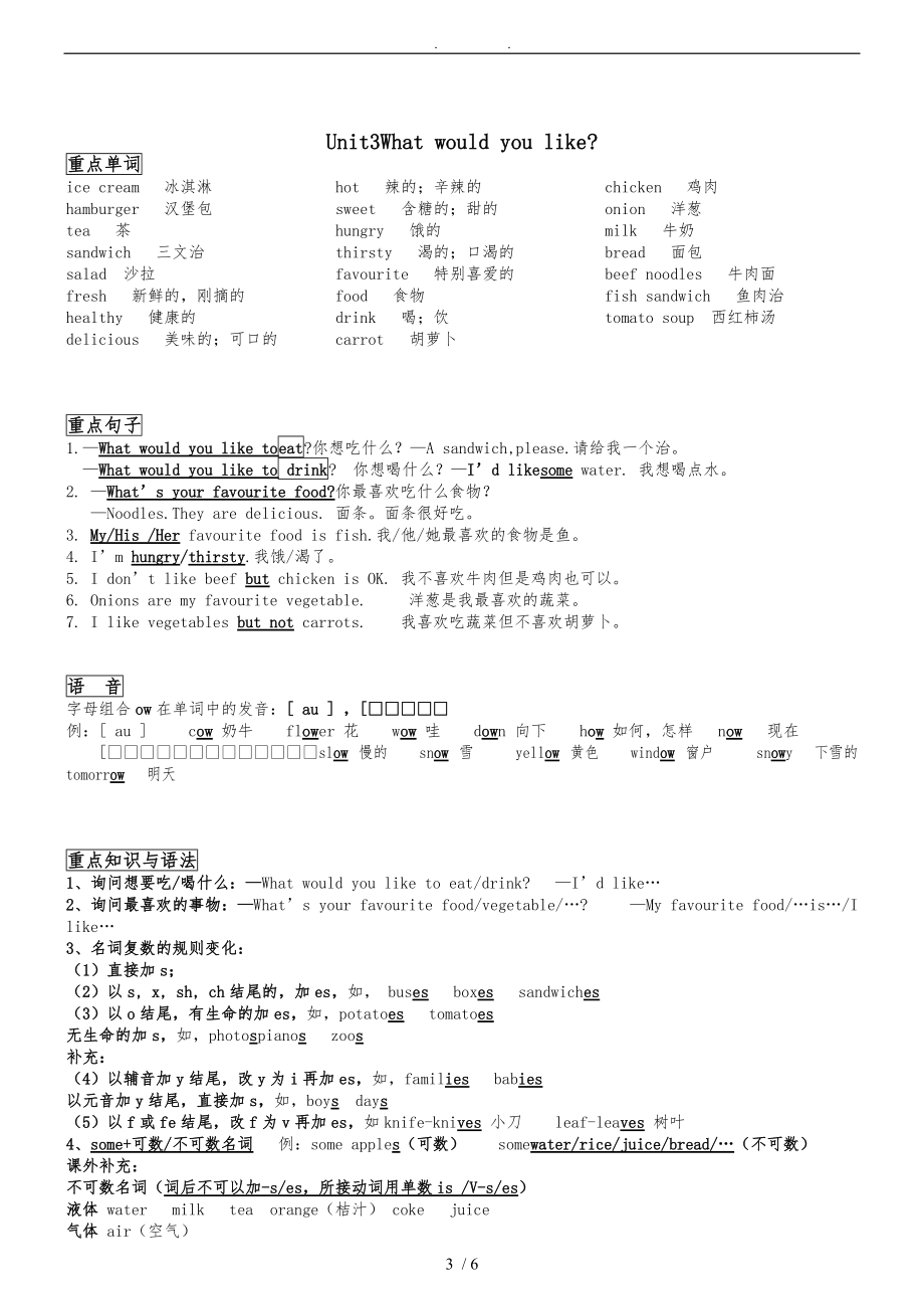 新人版PEP五级英语上册各单元知识点总结.doc_第3页