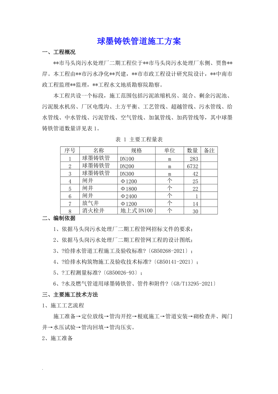 球墨铸铁管道施工与方案.doc_第1页