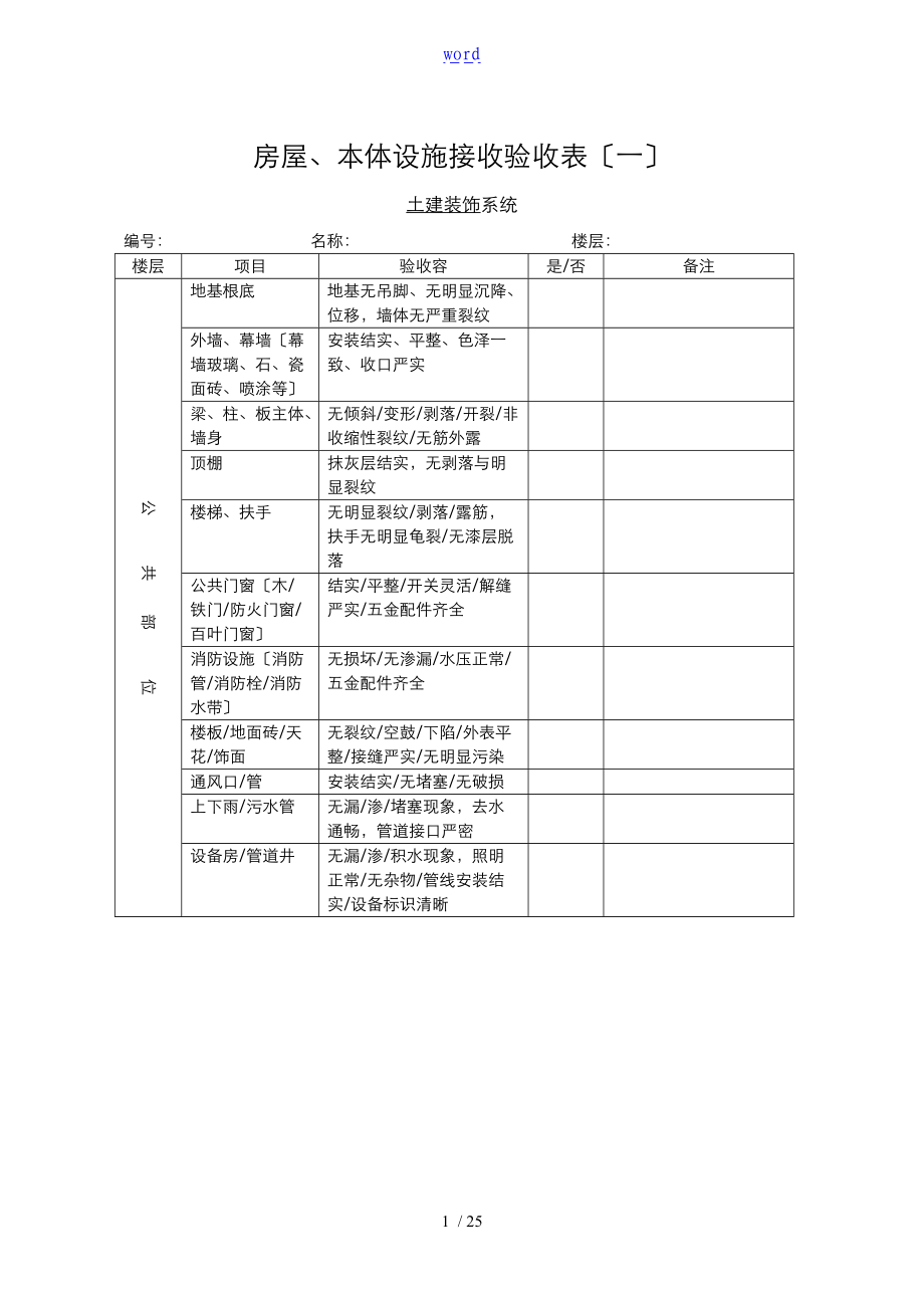 物业承接查验表格格.doc_第1页