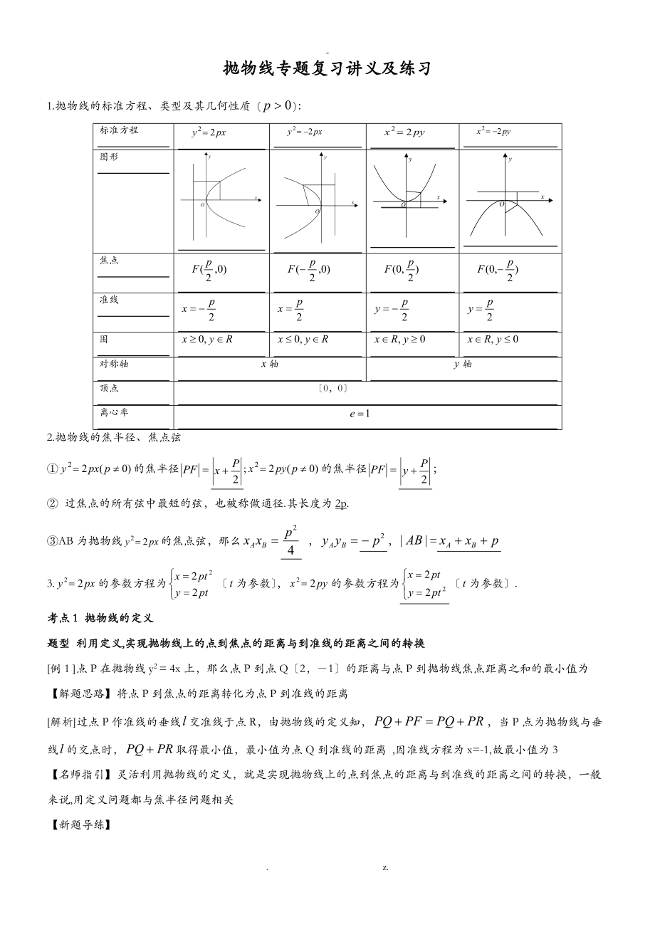 抛物线专题复习讲义及练习.解析版doc.doc_第1页