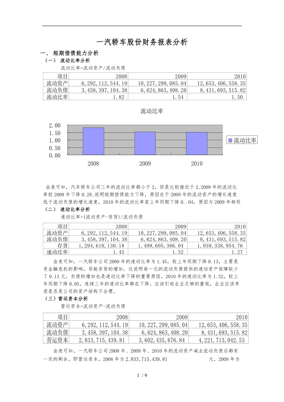 一汽大众财务报表分析报告.doc_第1页