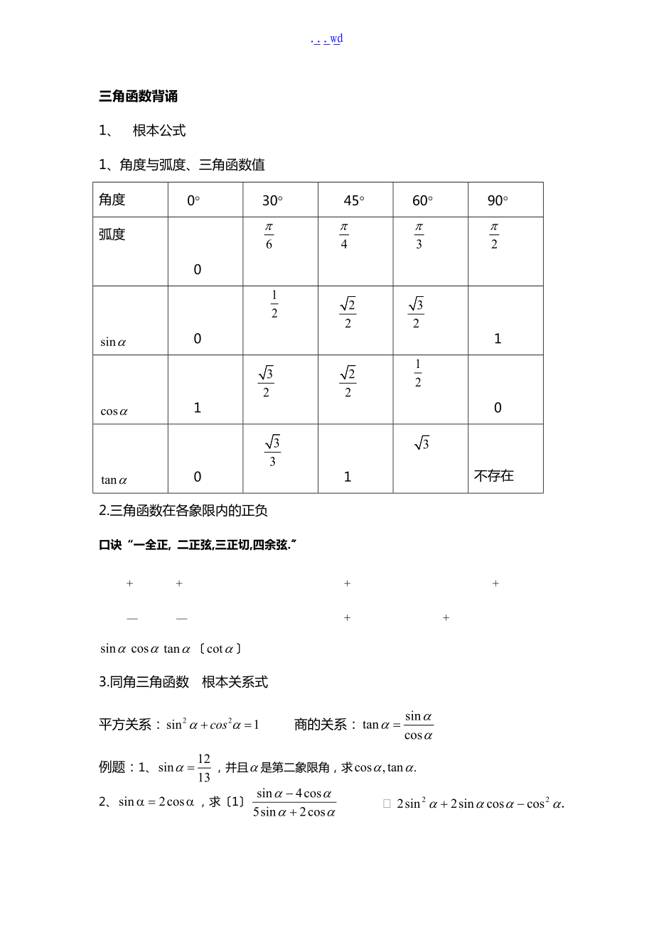 三角函数公式和常见题型.doc_第1页