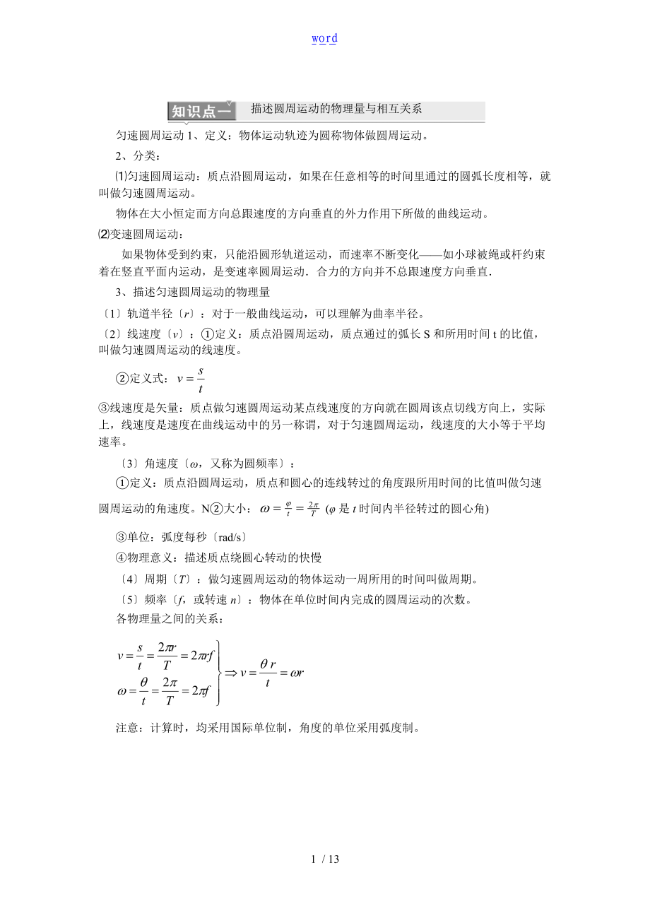 圆周运动知识点及题型-简单-已整理.doc_第1页