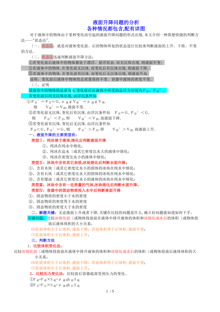 浮力专题-液面变化和解题技巧很全面很详尽.doc_第1页