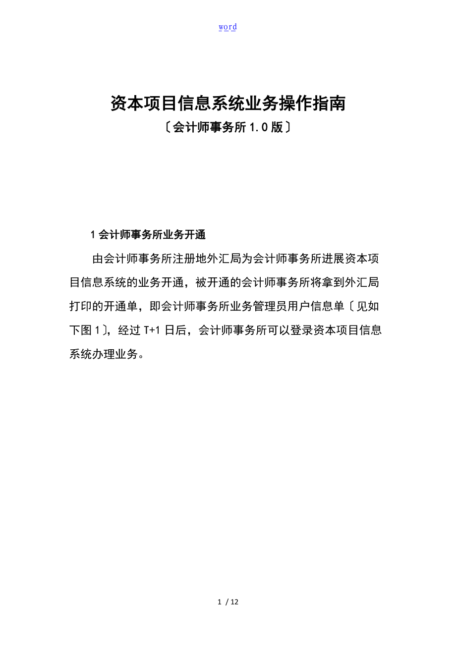 资本项目的信息的系统业务操作指南设计会计事务所版0版.doc_第1页