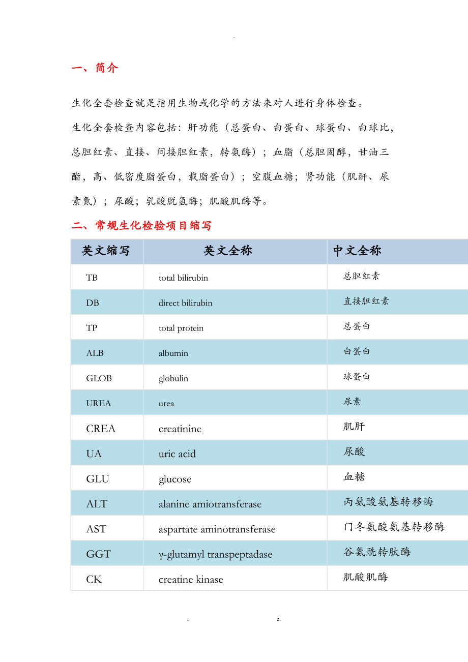 常规生化和血常规项目缩写及临床意义北方生科.doc_第1页