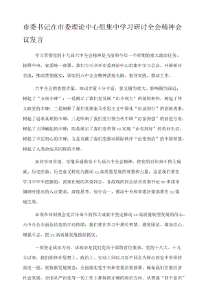 市委书记在市委理论中心组集中学习研讨全会精神会议发言.docx