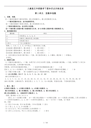 最新人教版五级数学下册各单元知识点归纳及常见题型.doc