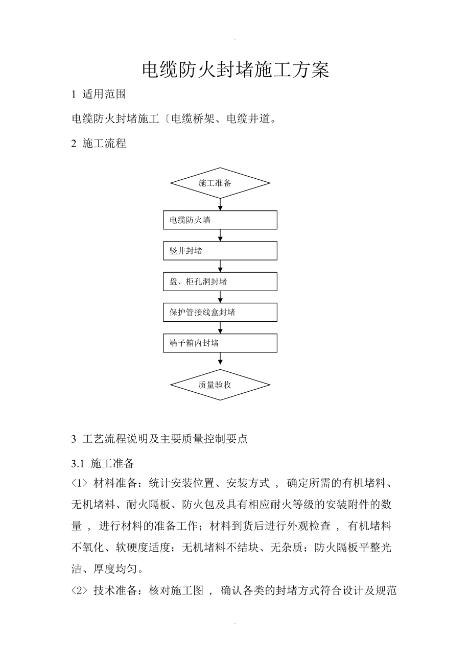 电缆防火封堵施工设计工艺设计.doc_第1页