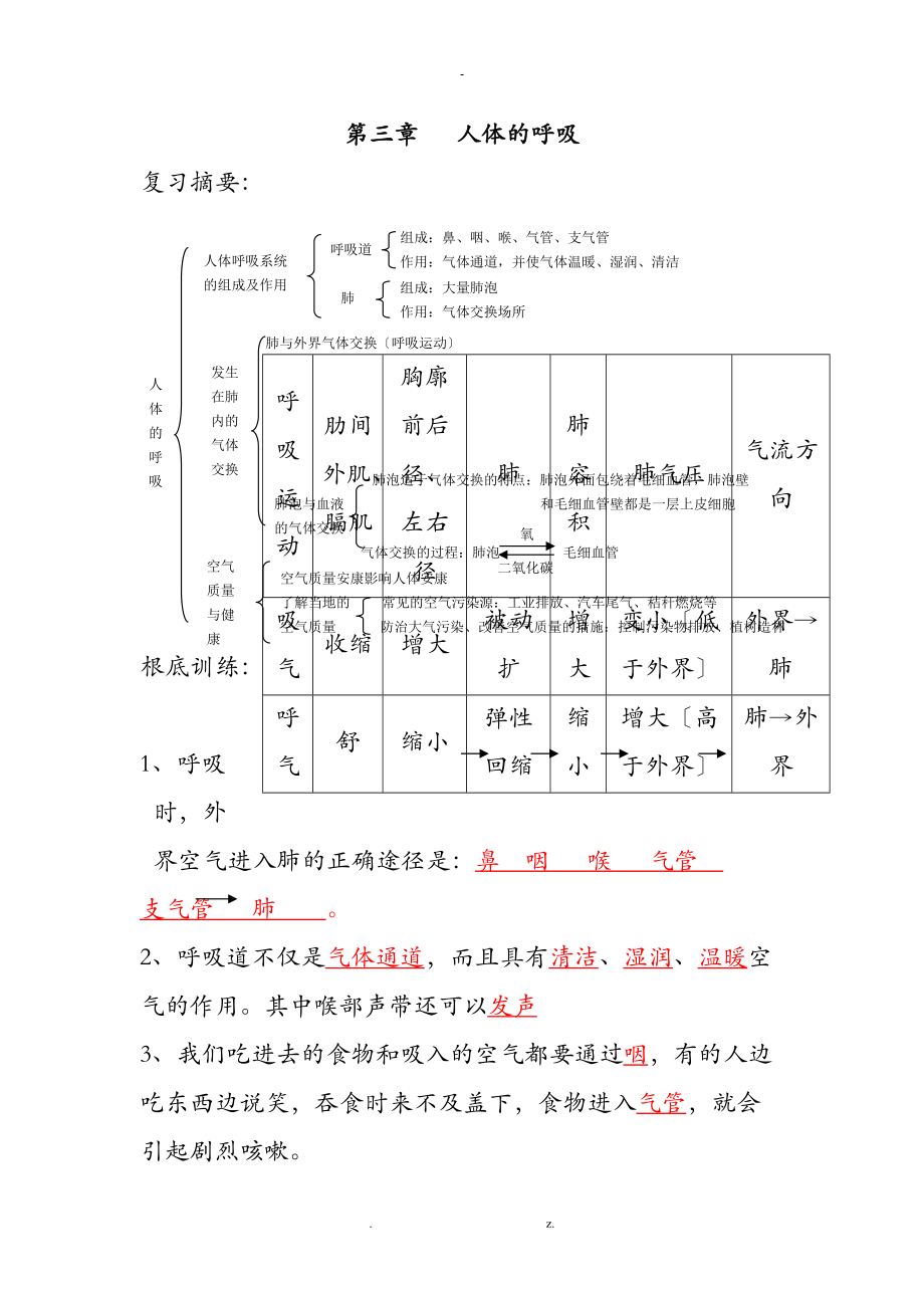 人体的呼吸练习及答案.doc_第1页