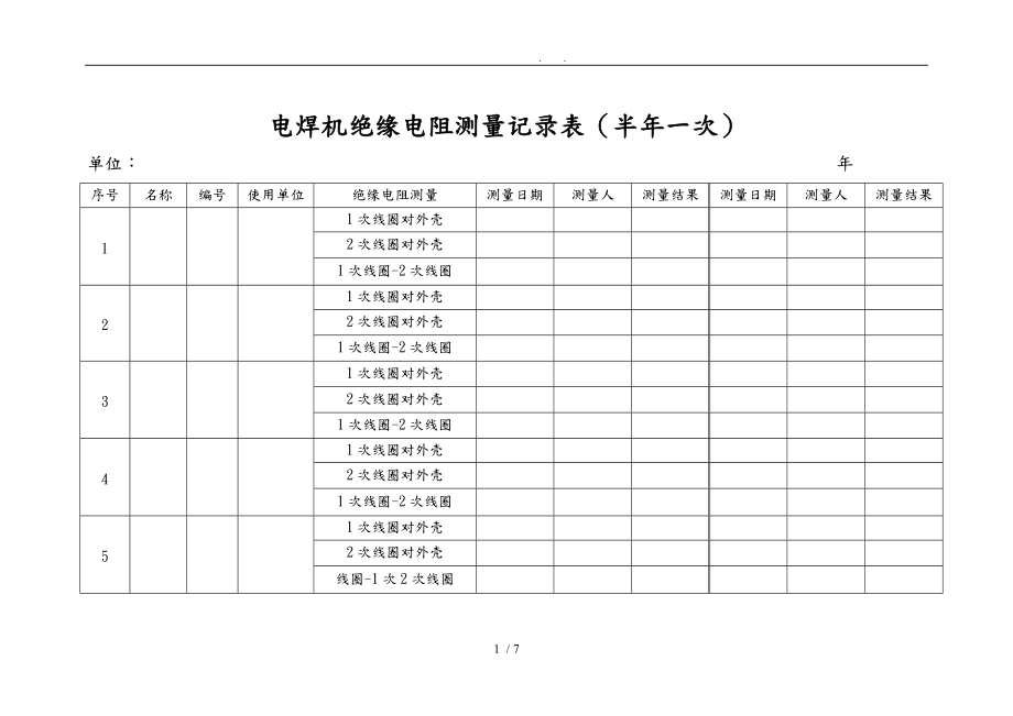 手持电动工具移动电气设备与电焊机绝缘电阻测量记录表.doc_第1页