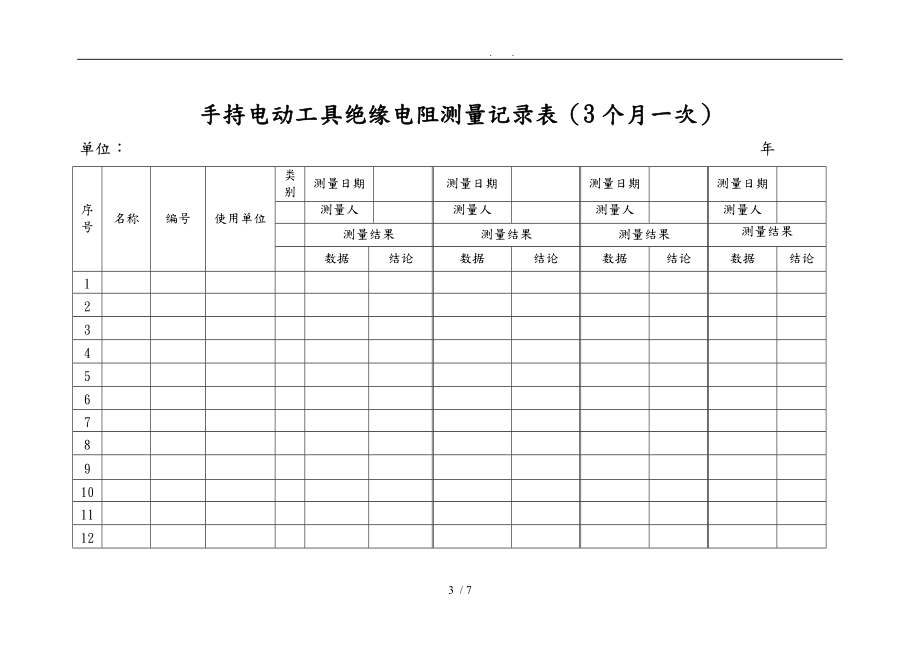 手持电动工具移动电气设备与电焊机绝缘电阻测量记录表.doc_第3页