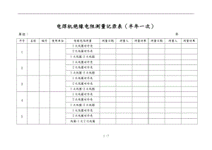 手持电动工具移动电气设备与电焊机绝缘电阻测量记录表.doc